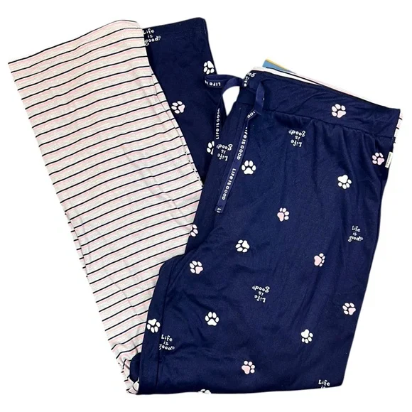 Life Is Good - ‘Paw Print & Stripes’ Lounge Pants (2 pairs). NWT. Firm!
